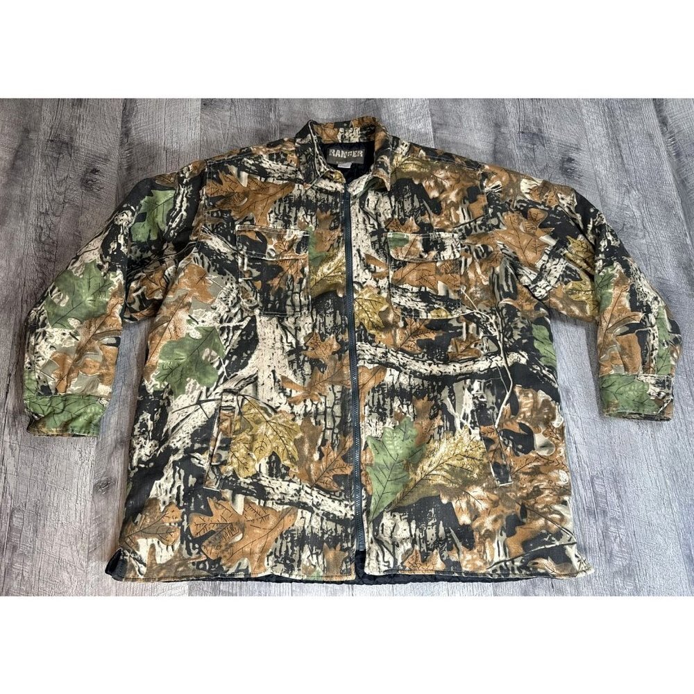 Vintage Ranger Camo Jacket Mens 2XL Quilted Coat Lined Full Zip Hunting Outdoor